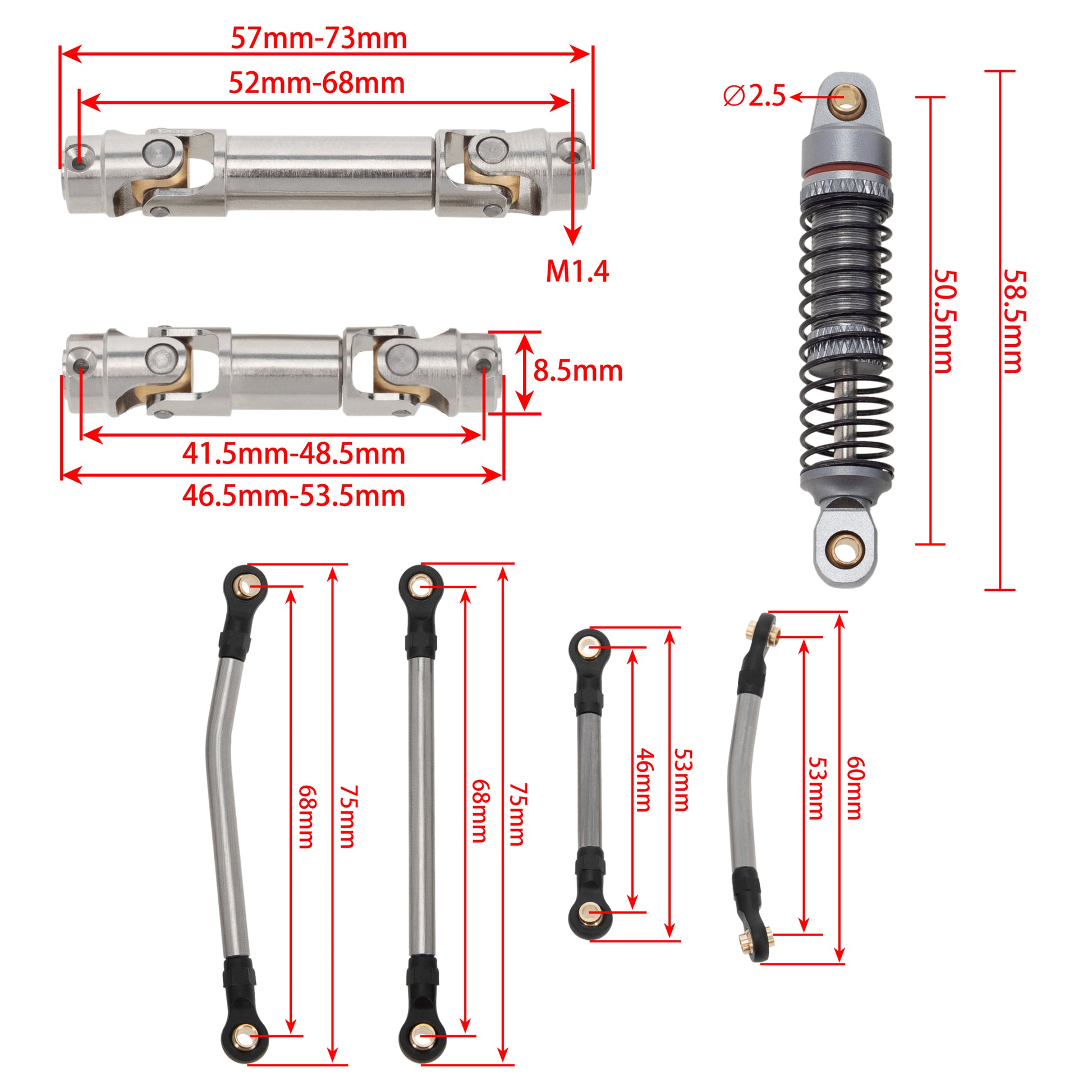 Black TRX4M Connecting Rod Shock Absorber Drive Shaft Kit size