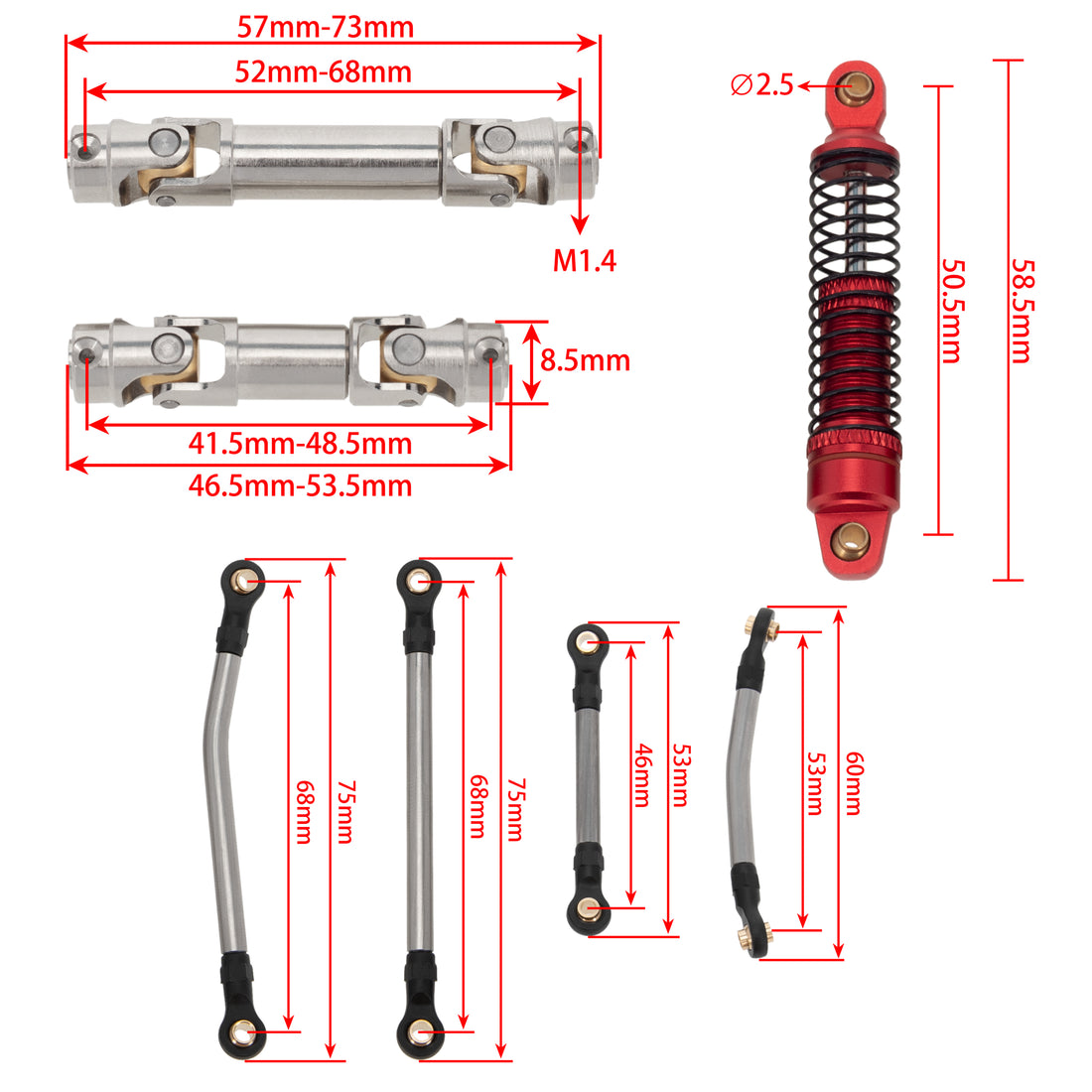 Red TRX4M Connecting Rod Shock Absorber Drive Shaft Kit