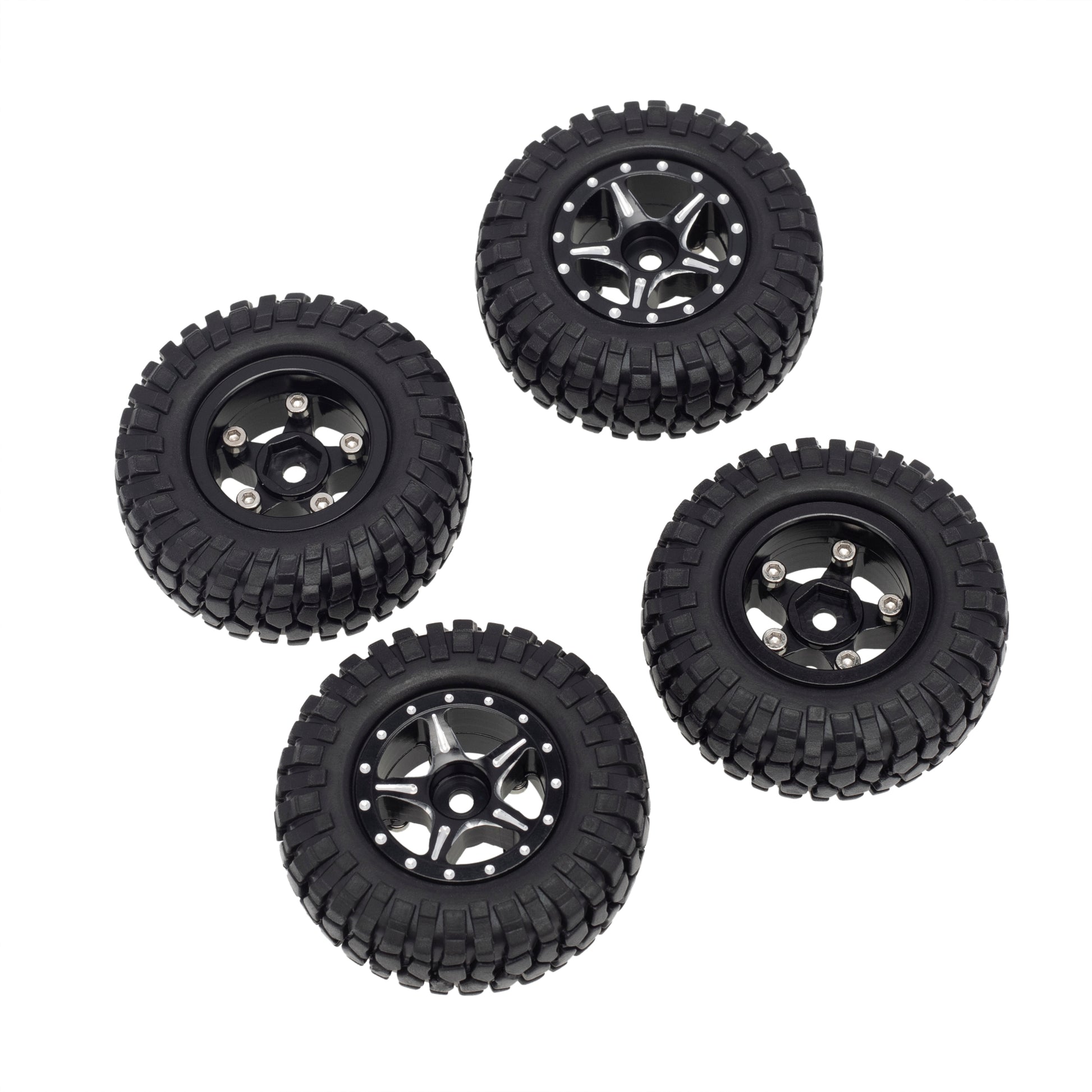 Black Aluminum Beadlock Wheels/Rubber Tires for Axial SCX24 Type B