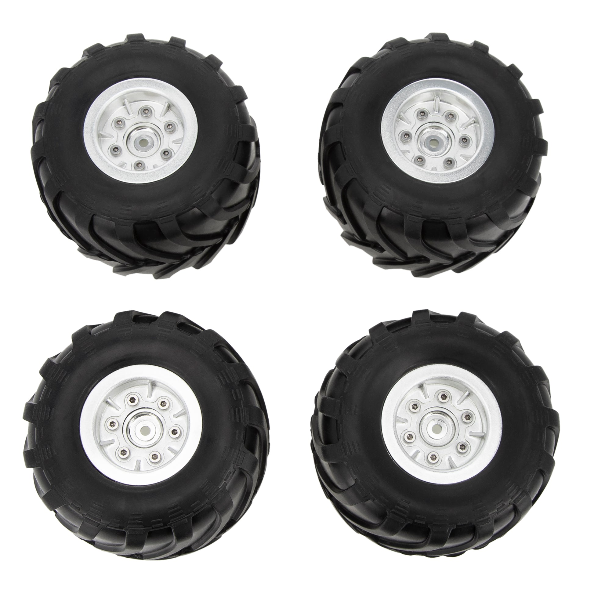 Silver 1.0" RC Monster Truck Rim Tire Set for Axial SCX24 FMS FCX24 TRX4M