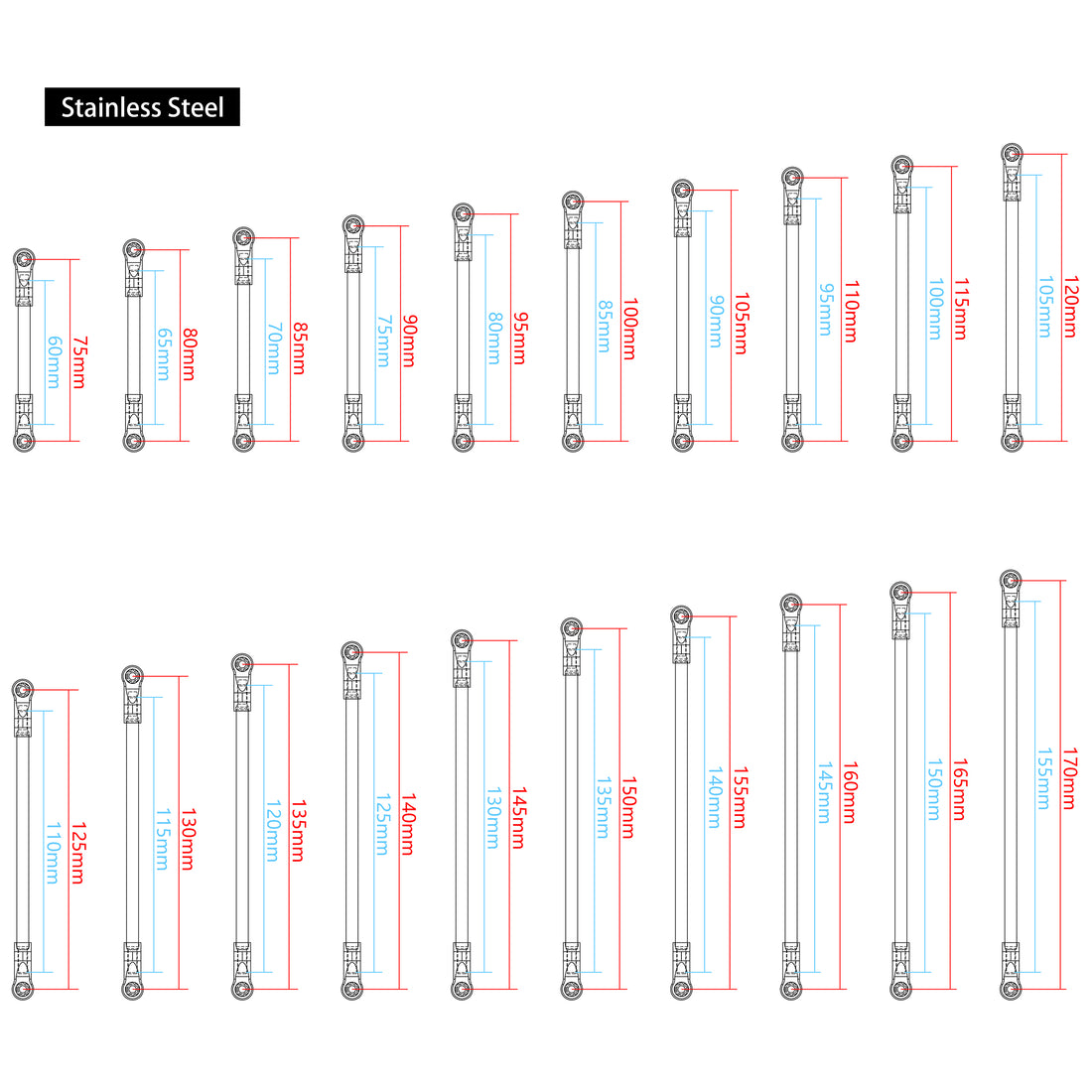 60mm Steel Link Rods Linkage Kit for TRX-4 SCX10 Tamiya CCO1  package list