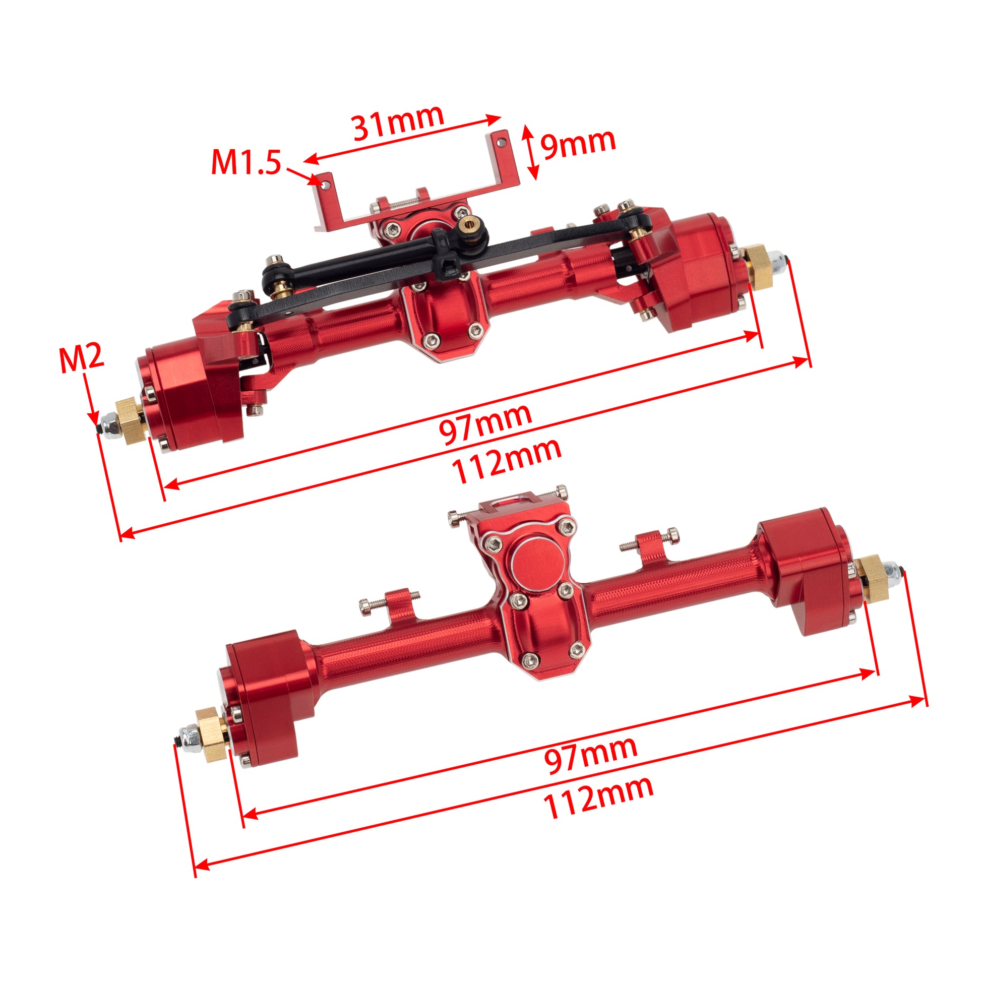 Red Aluminum Front Rear Portal Axle size for Axial SCX24 90081 C10 JEEP