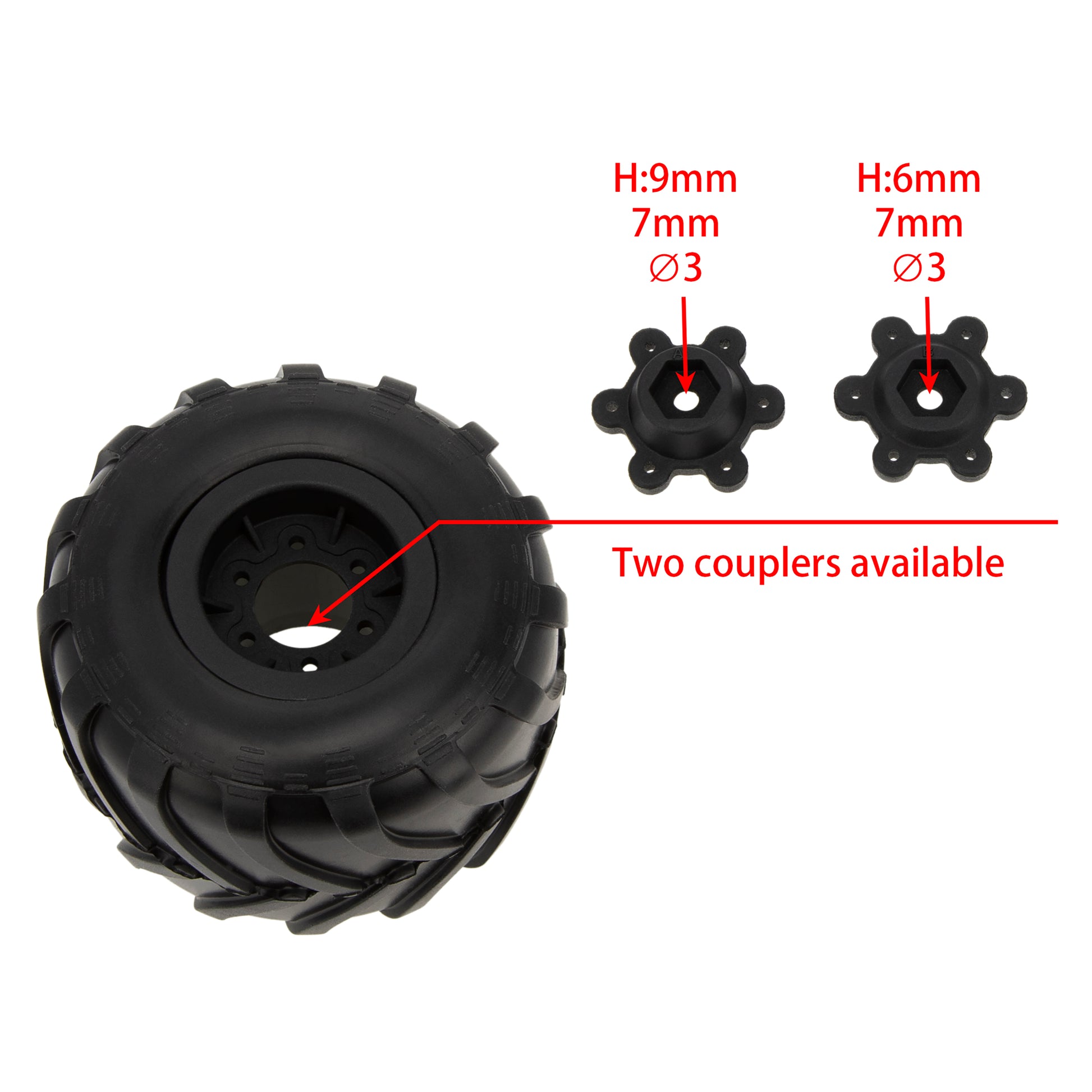 Black 1.0" RC Monster Truck Rim Tire size