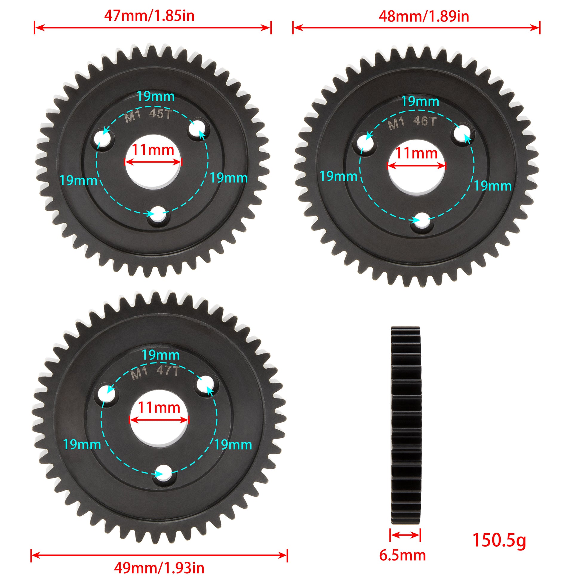 M1 Steel Spur Gear Set 45T 46T 47T Size