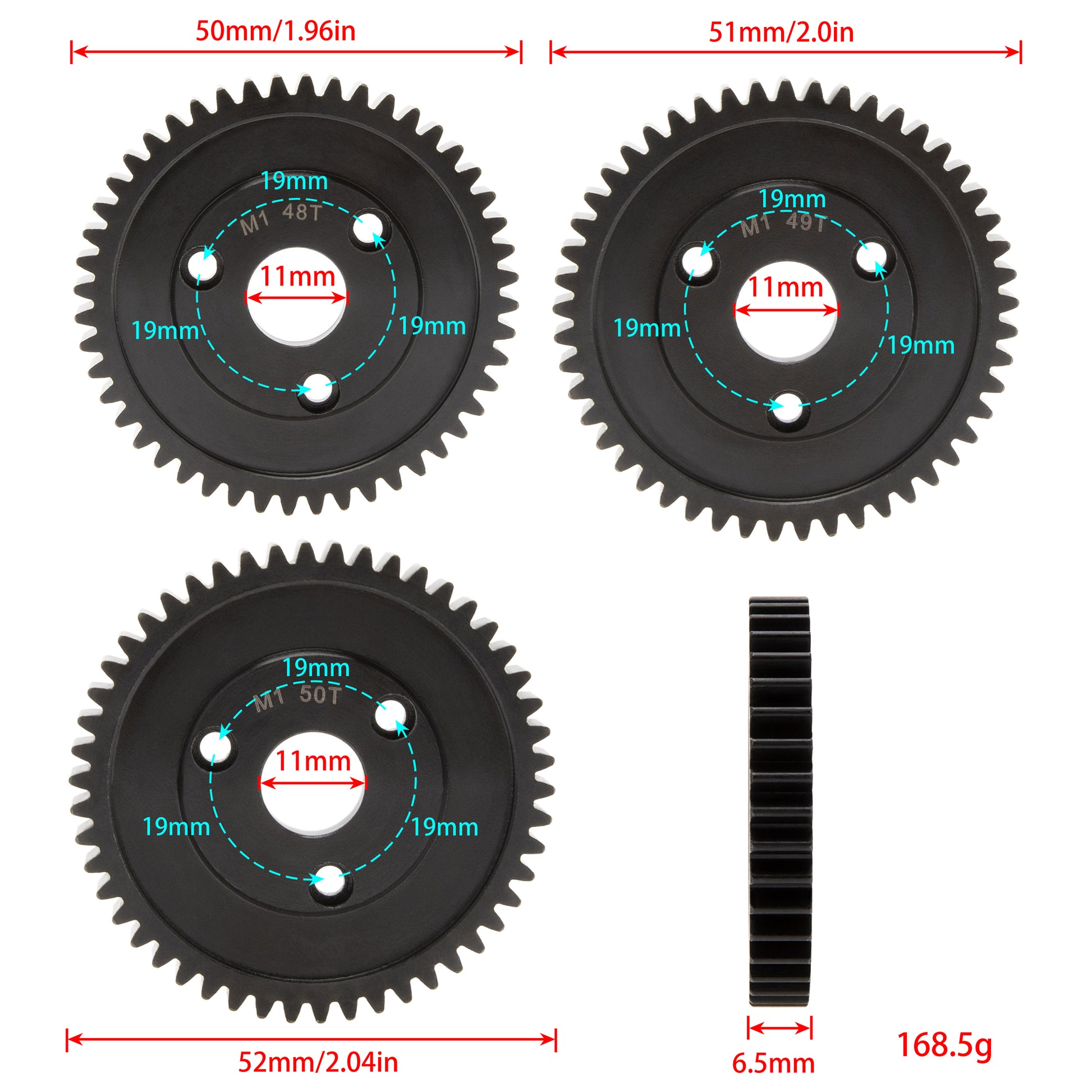 M1 Steel Spur Gear Set 48T 49T 50T