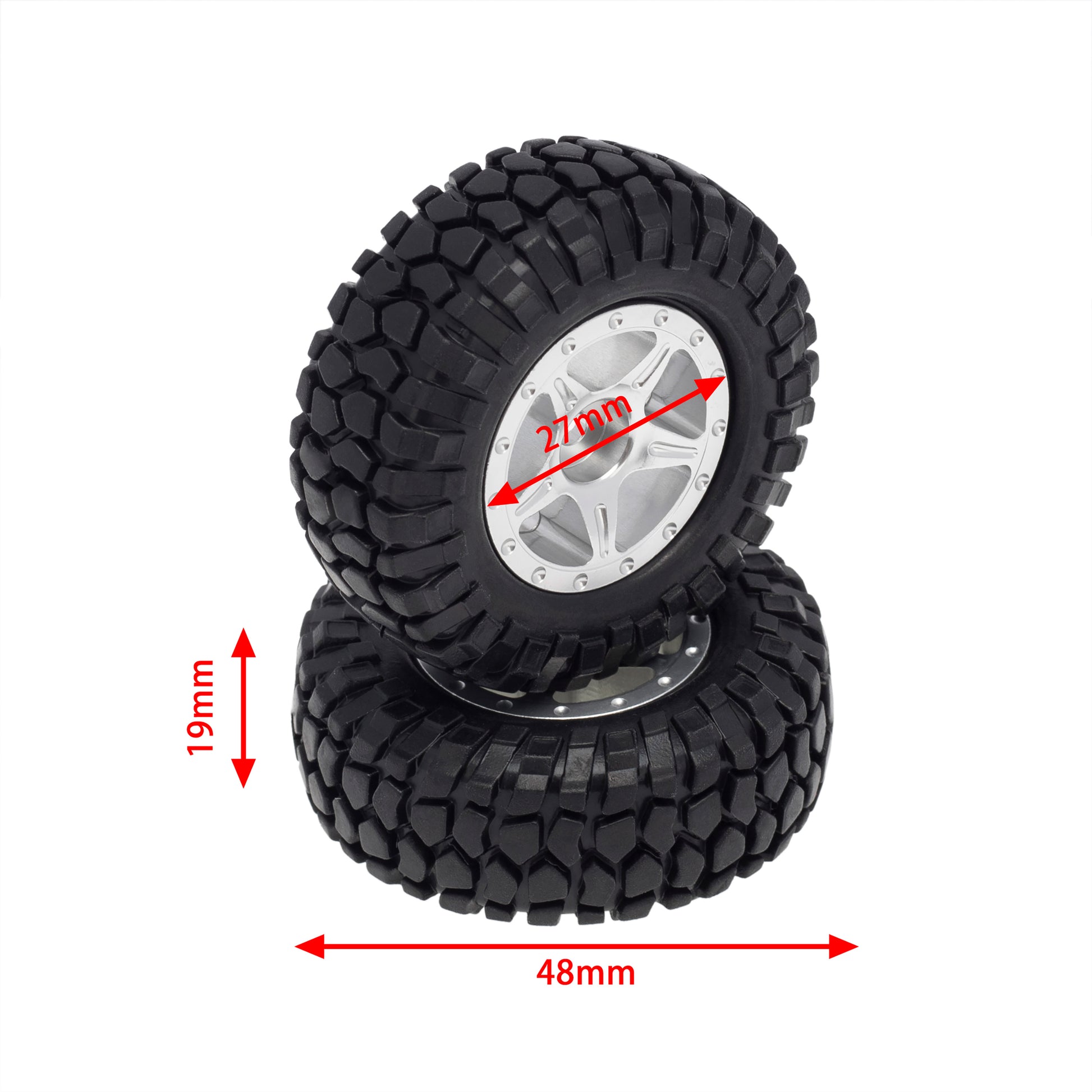 Silver Aluminum Beadlock Wheels/Rubber Tires for Axial SCX24 Type B