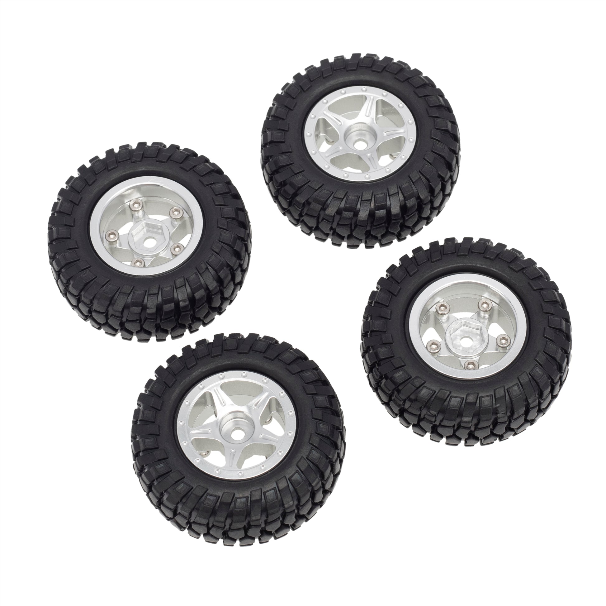 Silver Aluminum Beadlock Wheels/Rubber Tires for Axial SCX24 Type B