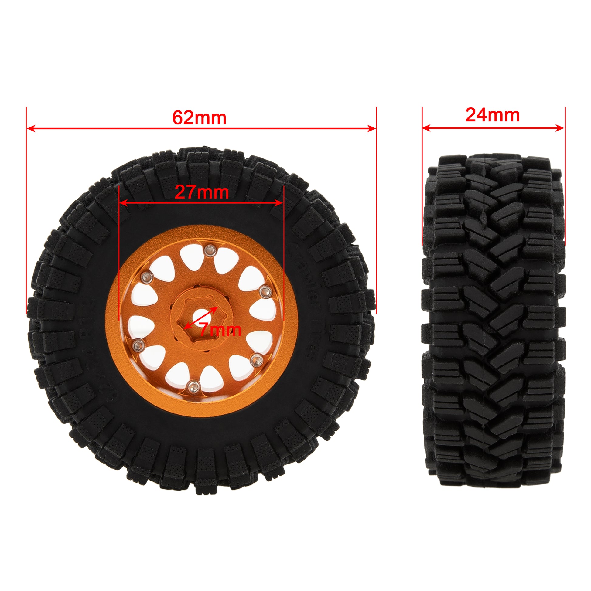 Type A Orange 1.2-inch RC Tires size for TRX4M SCX24 FCX24
