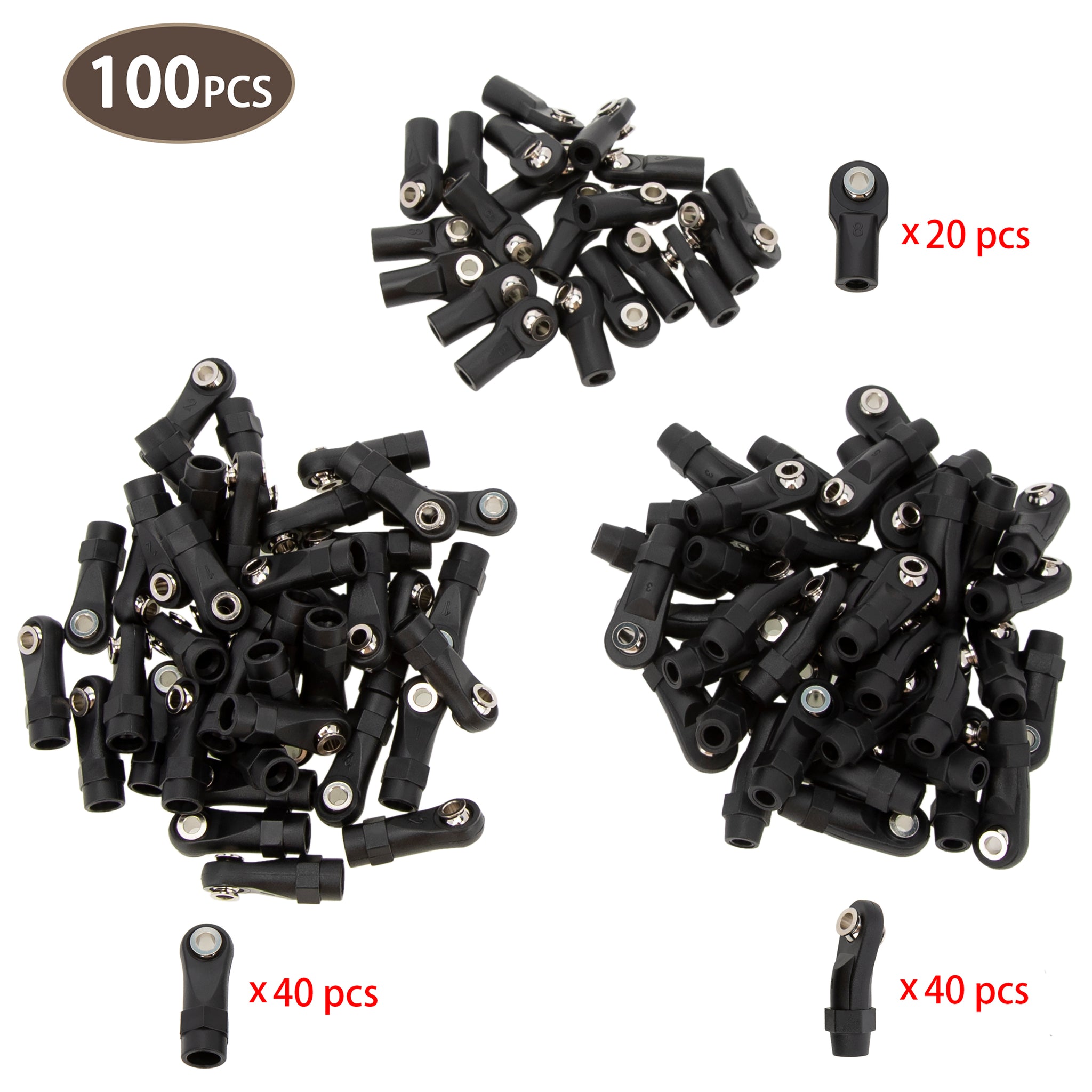 MEUS Racing 100pcs Link Rod Ends Set M4 Ball Joint Head Set for Traxxas TRX-4 1/10 RC Car