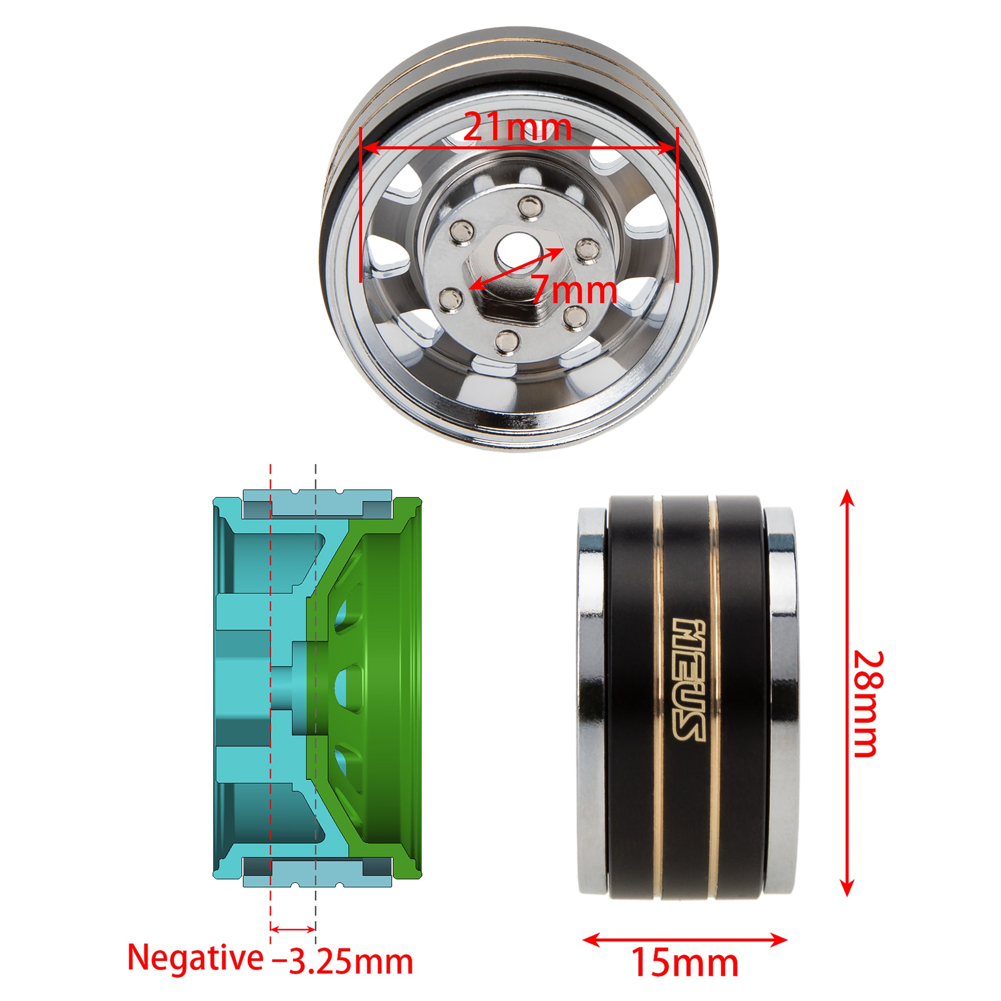 Ten star type 1.0" Beadlock Wheel size for SCX24 and TRX4M