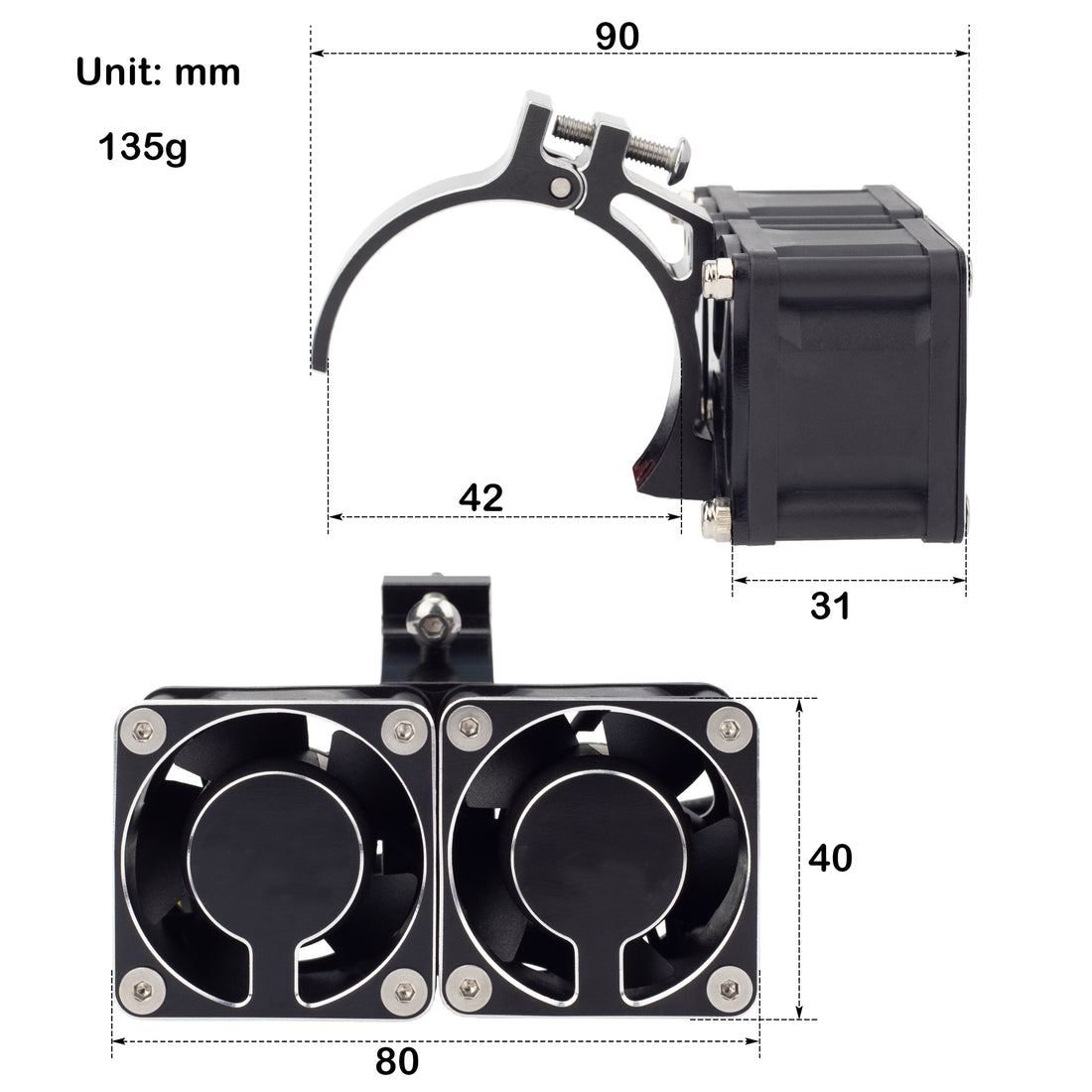 Black RC Motor Dual Heatsink with 42mm mount