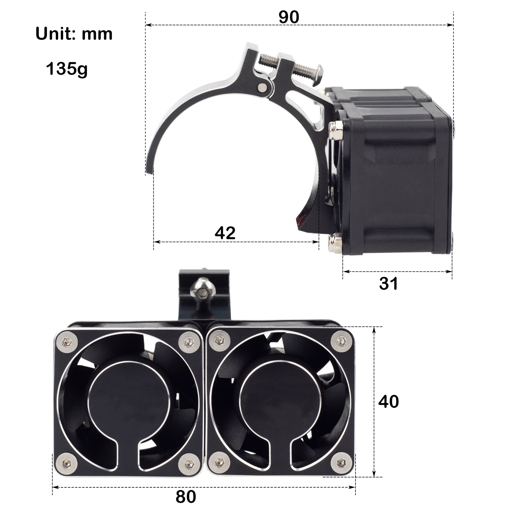 Black RC Motor Dual Heatsink with 42mm mount Size