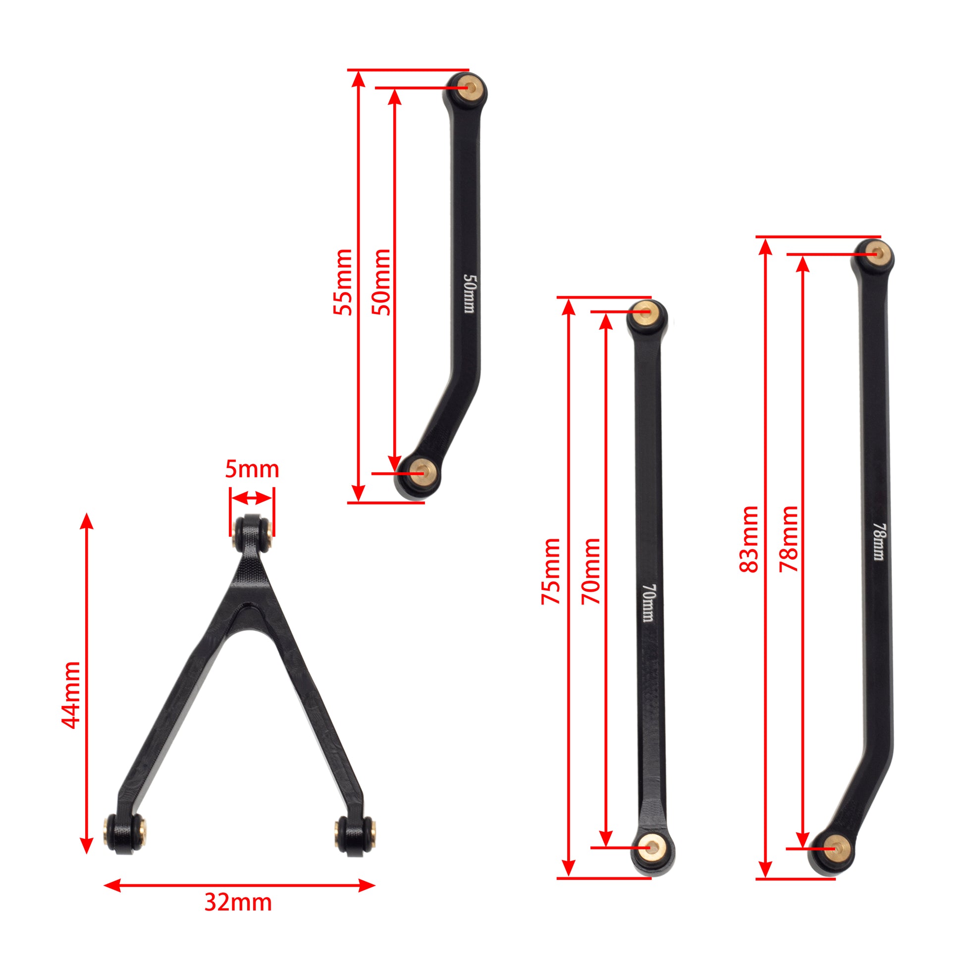 Black Aluminum high clearance chassis links Size for scx24 Jeep Gladiator