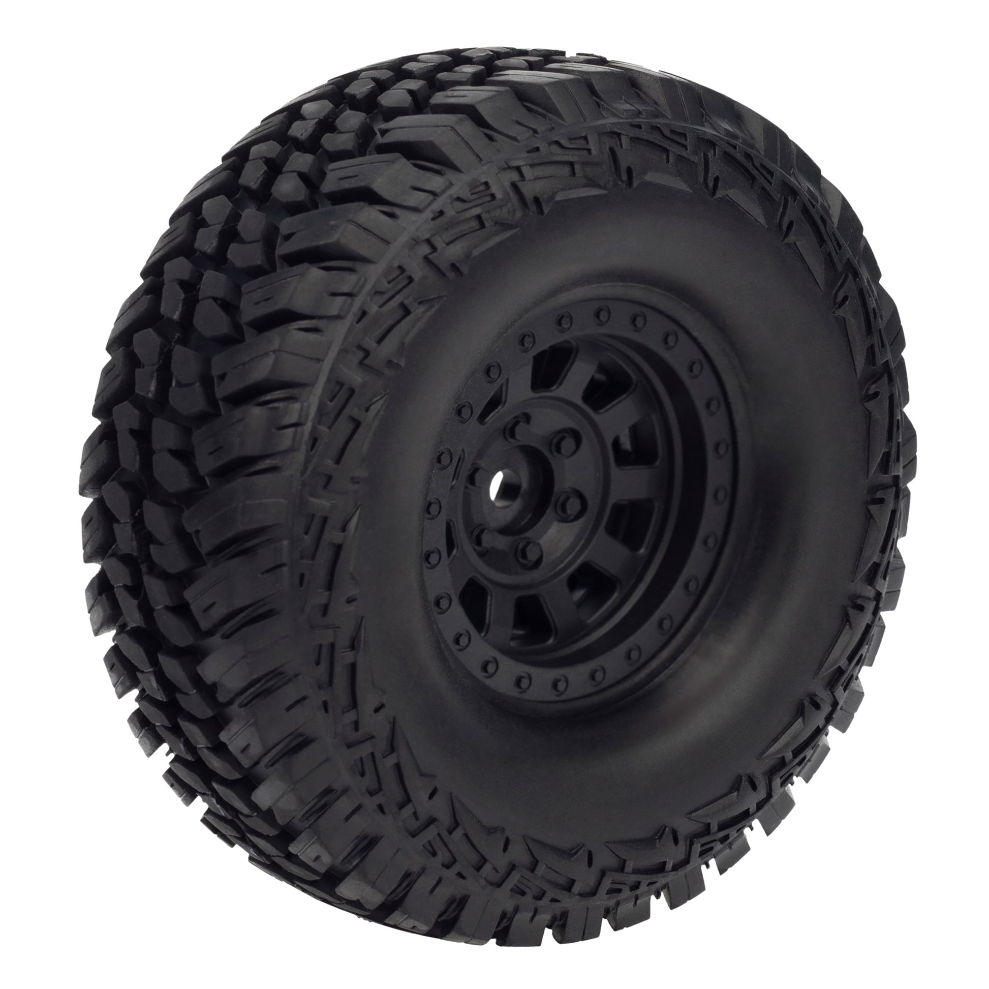 Black 1.9" Plastic Beadlock Wheels/Rubber Tires
