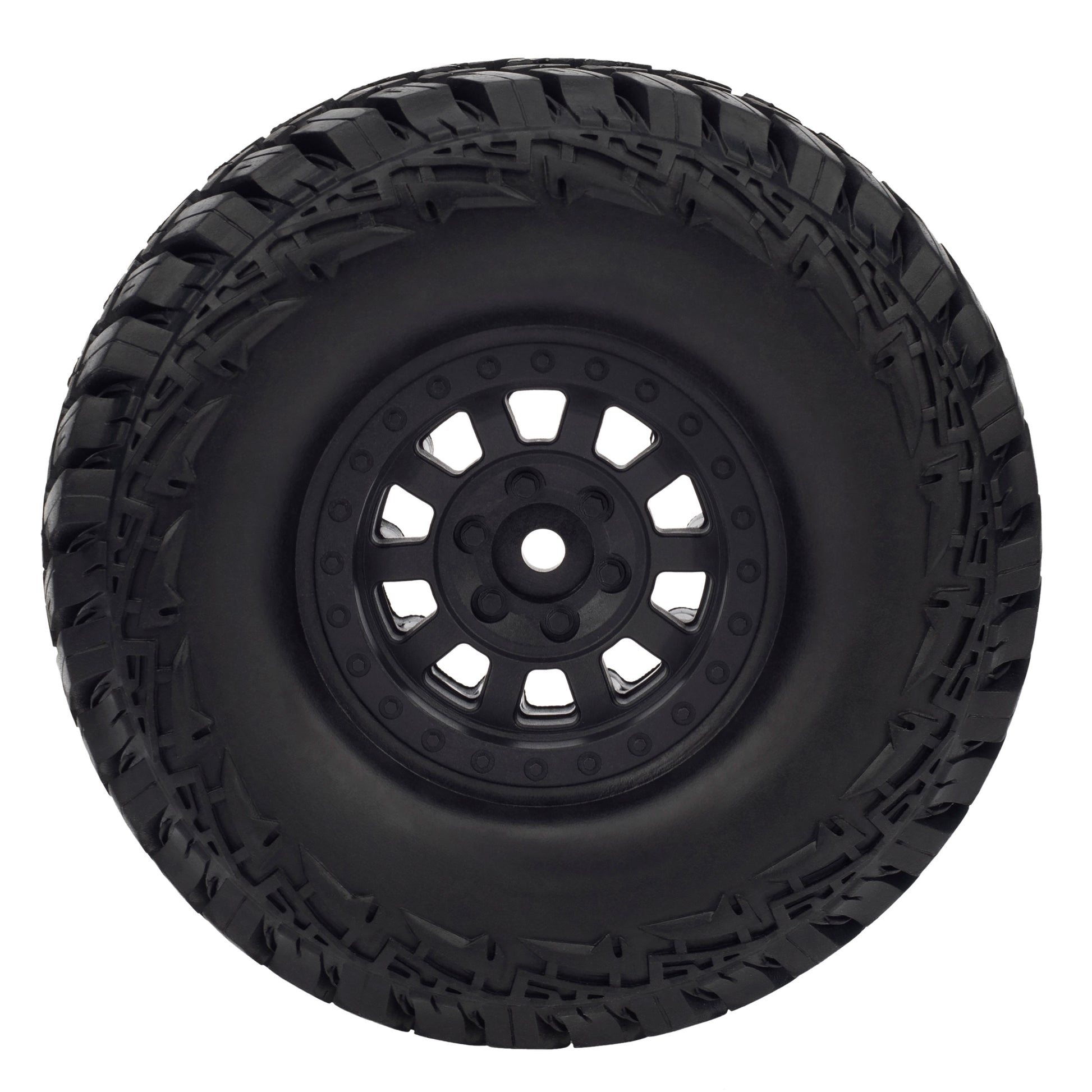 Black 1.9" Plastic Beadlock Wheels/Rubber Tires