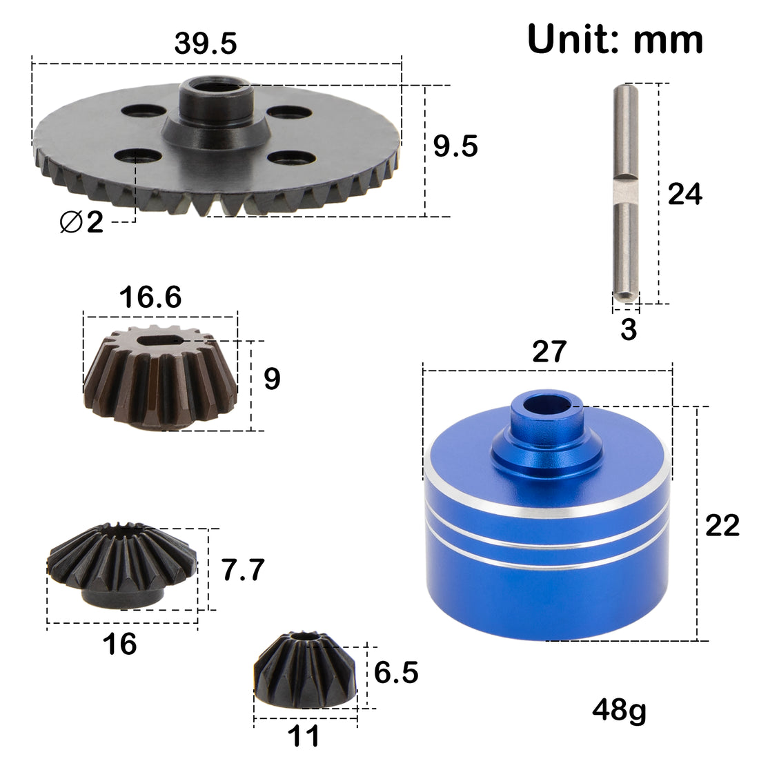 Blue Metal Differential Case Steel Spur Main Gear for 1/10 Tamiya TT02 TT02B XV02 