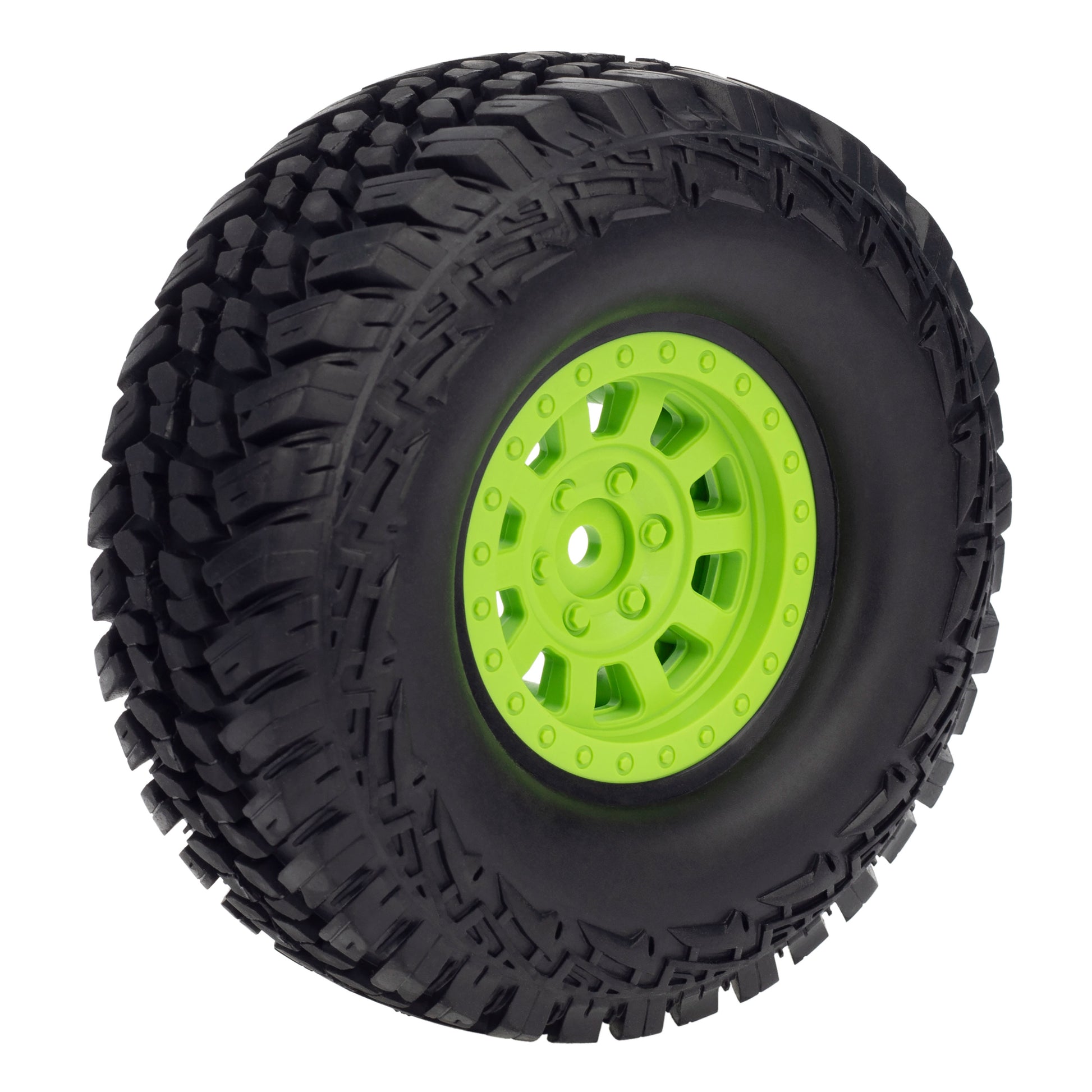 Green 1.9" Plastic Beadlock Wheels/Rubber Tires