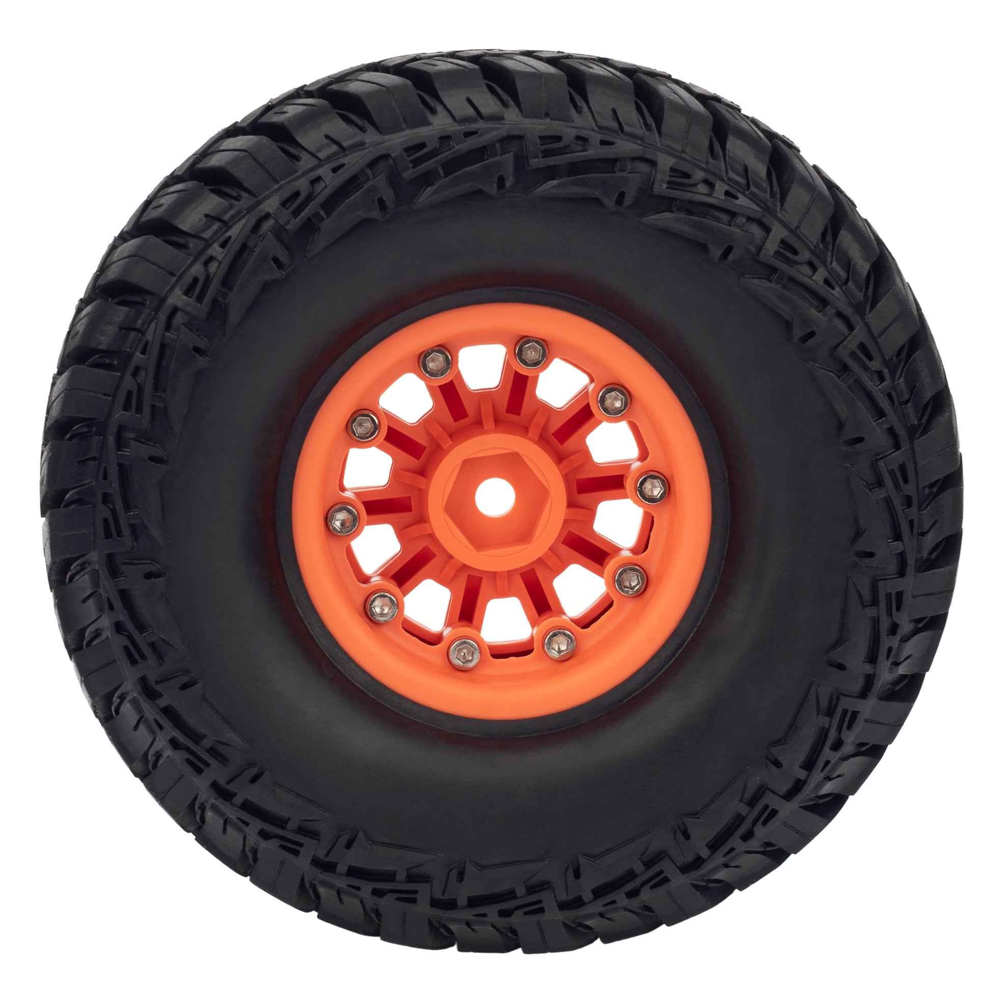 Orange 1.9" Plastic Beadlock Wheels/Rubber Tires