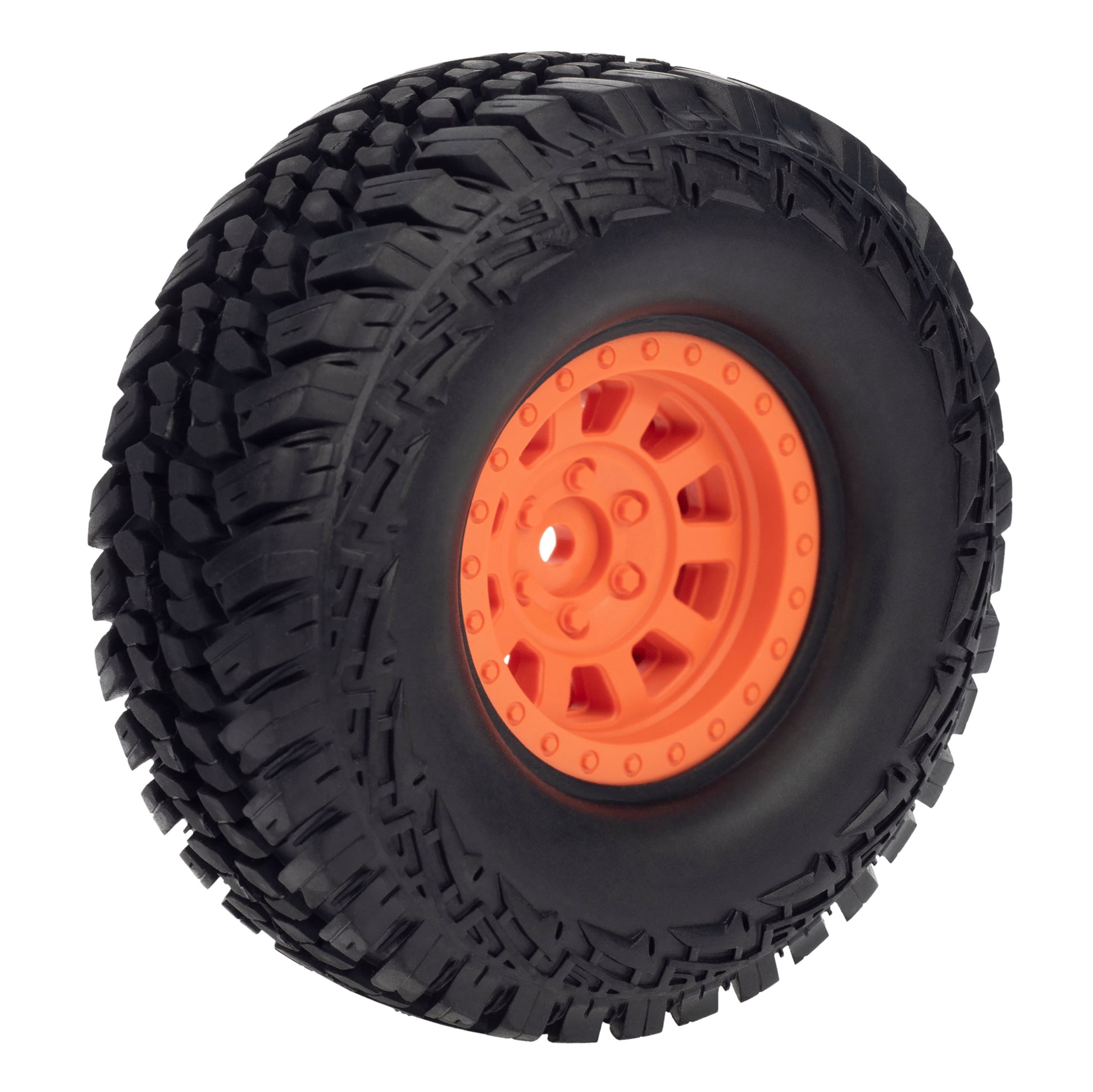 Orange 1.9" Plastic Beadlock Wheels/Rubber Tires