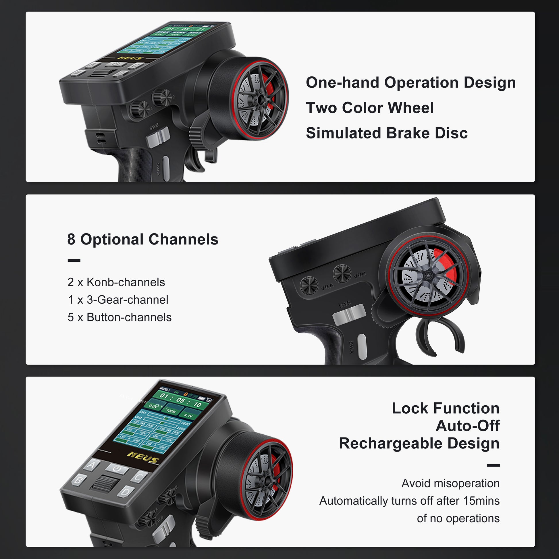 Black RC Transmitter functions