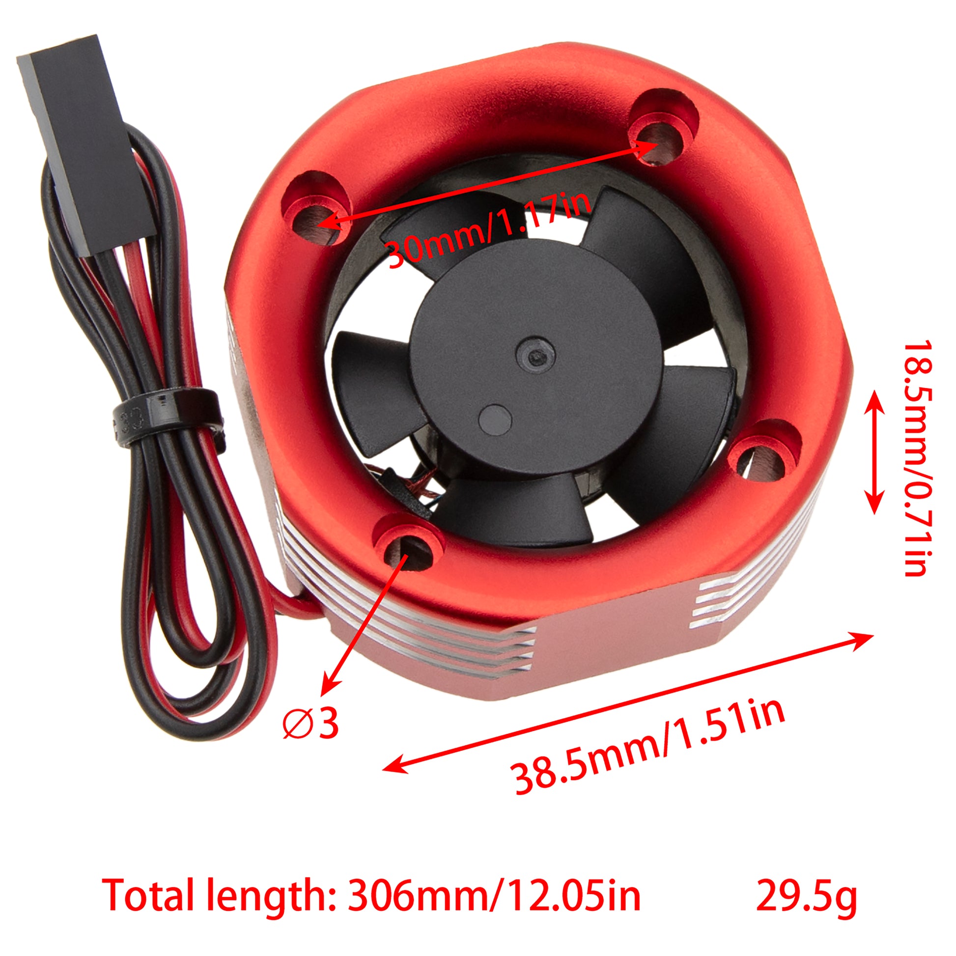 Red 30mm RC Motor Cooling Fan size for 3010 motor