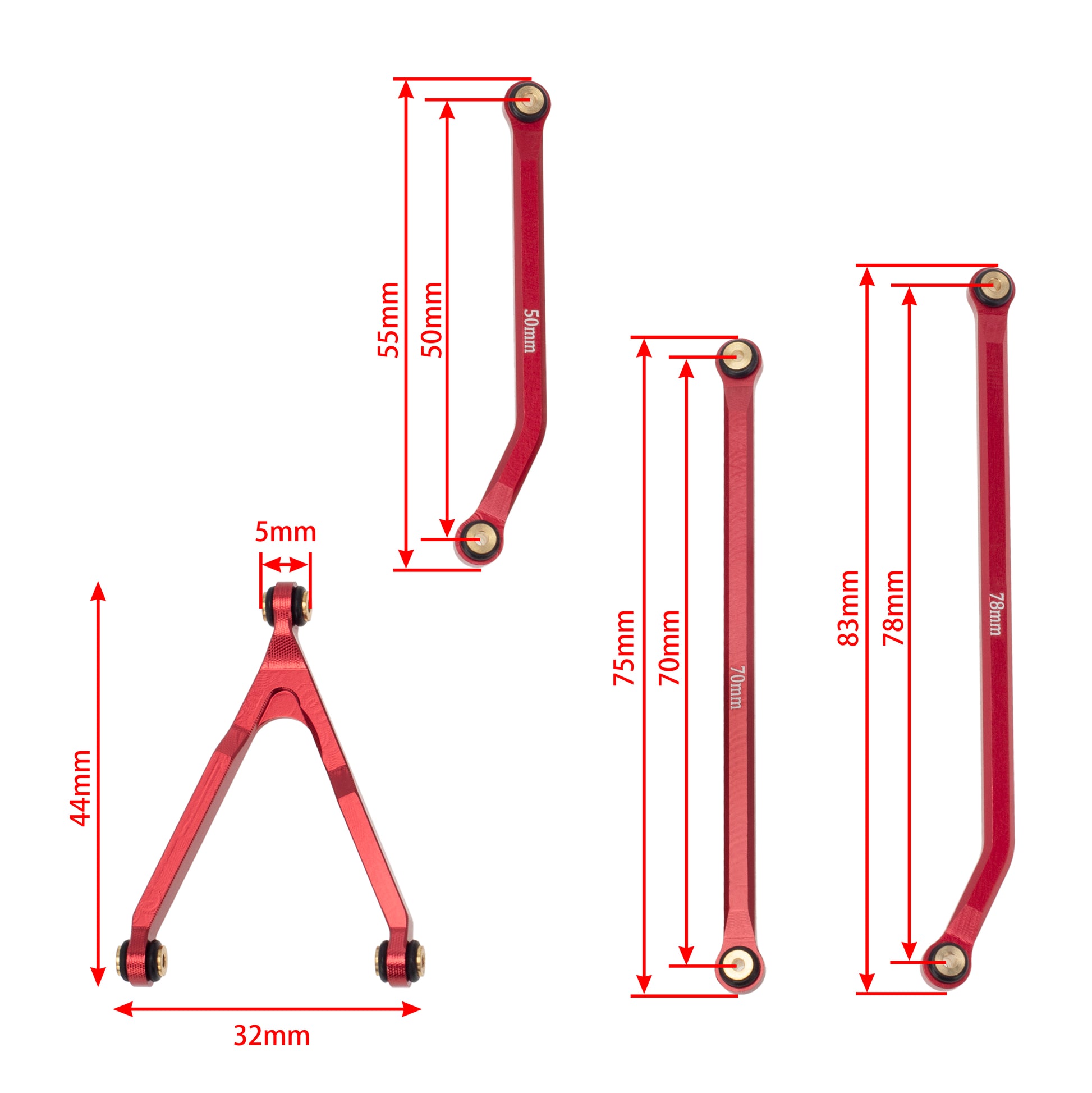 Red Aluminum chassis links size for scx24 Jeep Gladiator