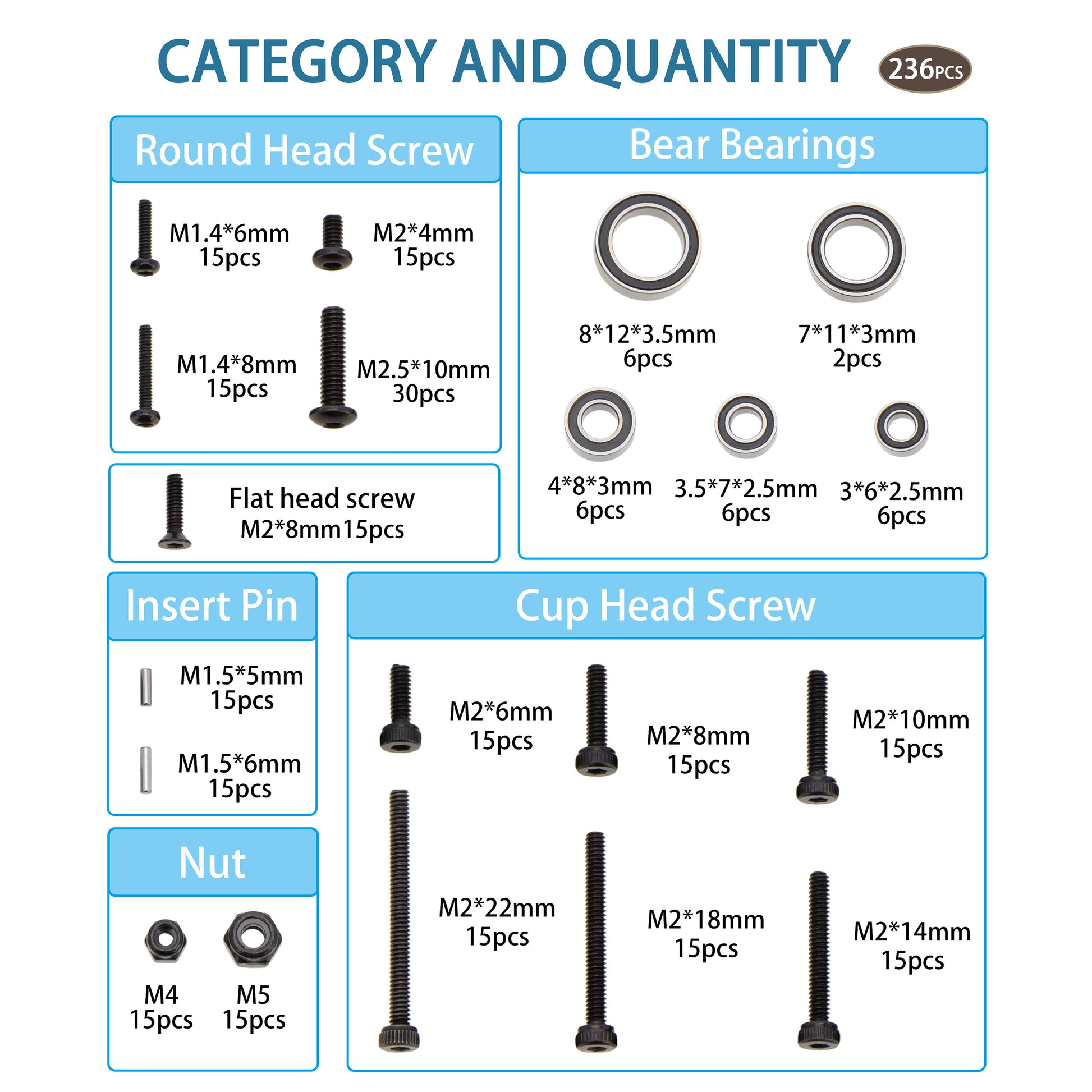 Bushings Bearings Screws 236pcs Kit for Redcat Ascent-18