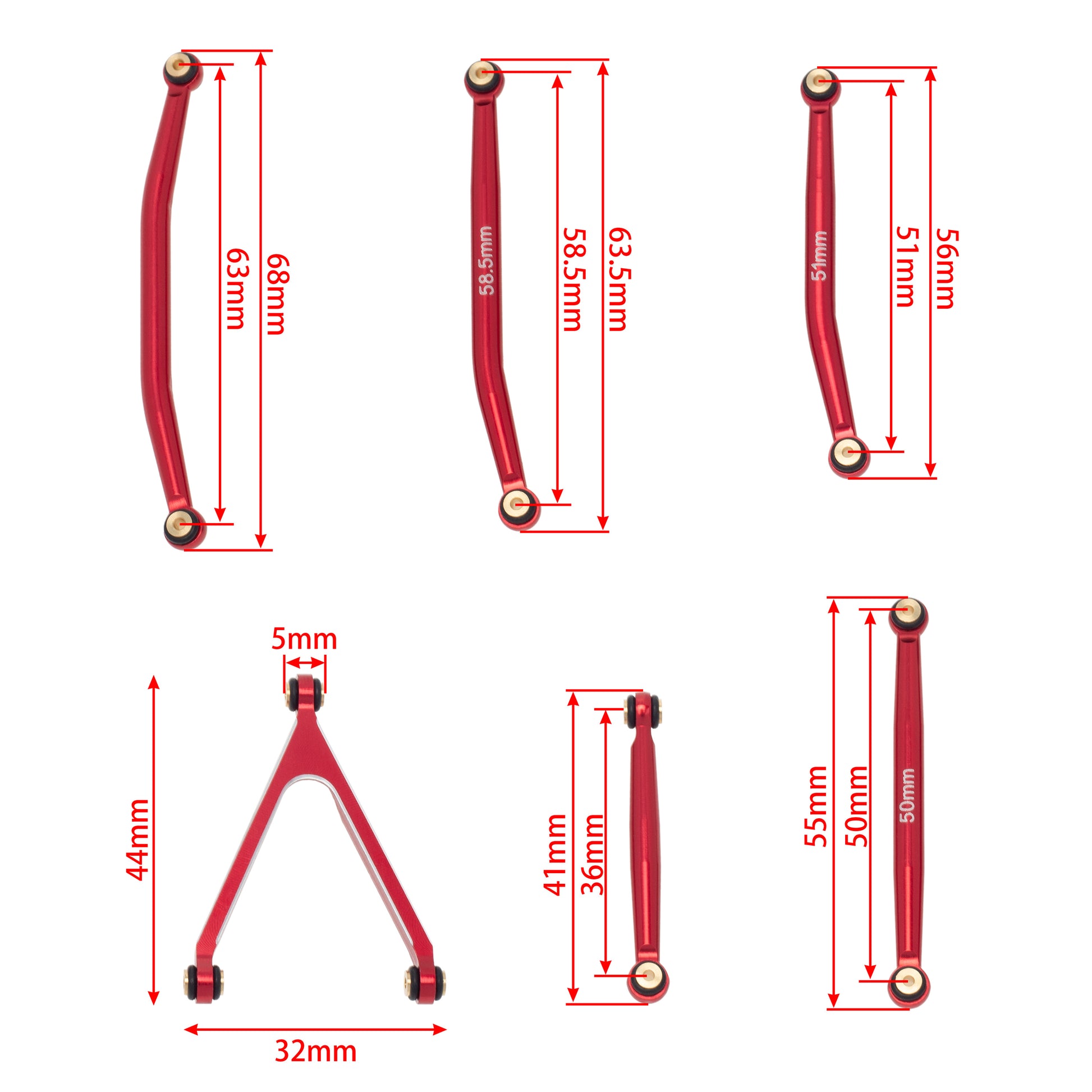 Red SCX24 C10 Bronco Wrangler chassis links size