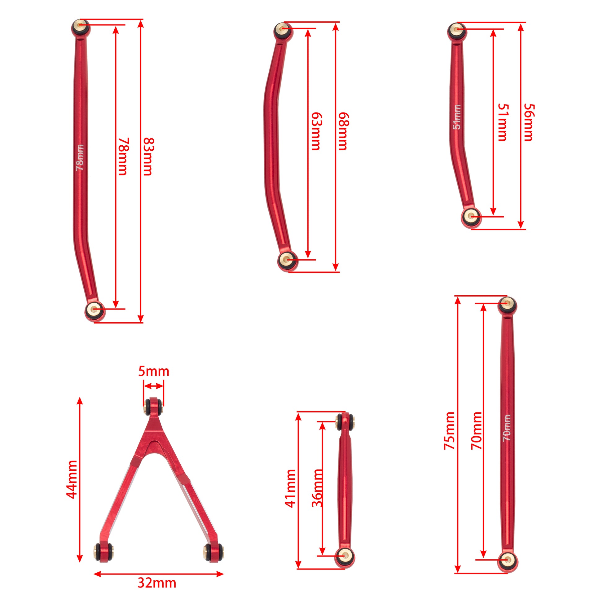 Red Suspension Links Steering Rod Tie size for SCX24 JEEP Gladiator