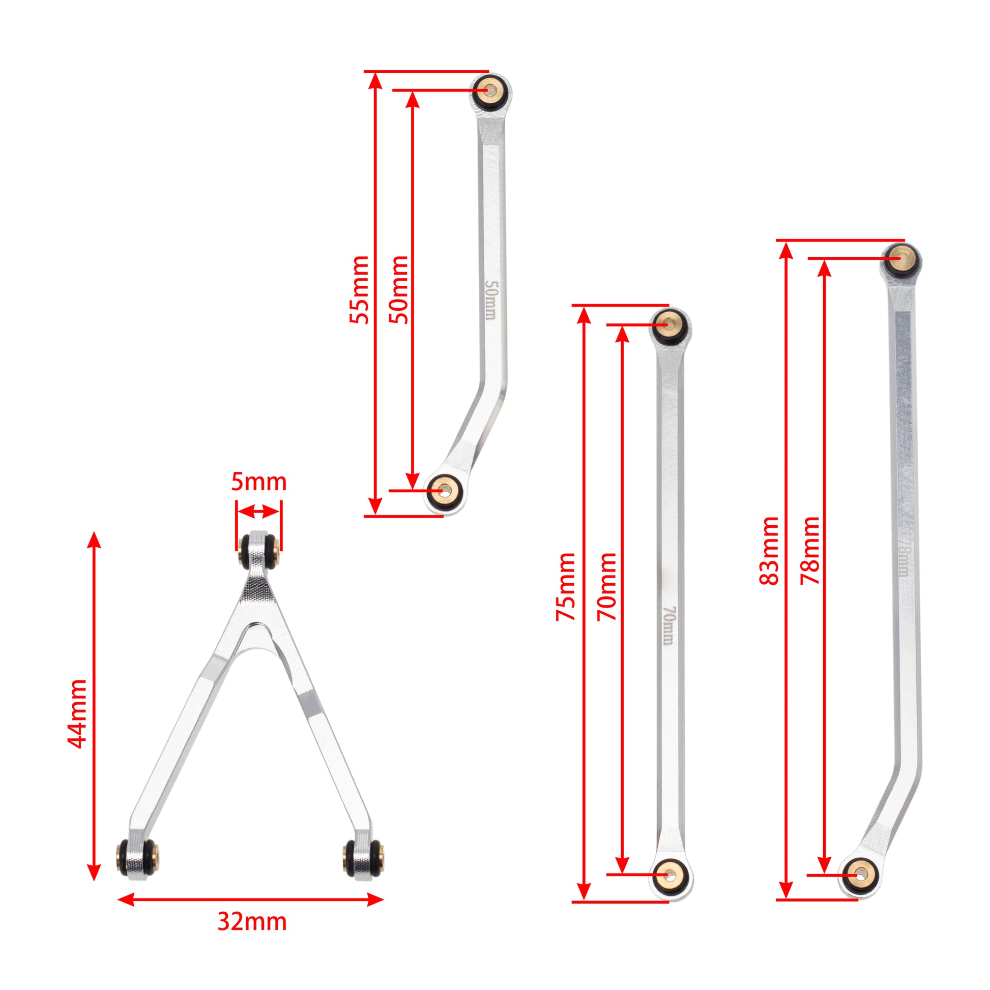 Silver Aluminum chassis links size for scx24 Jeep Gladiator