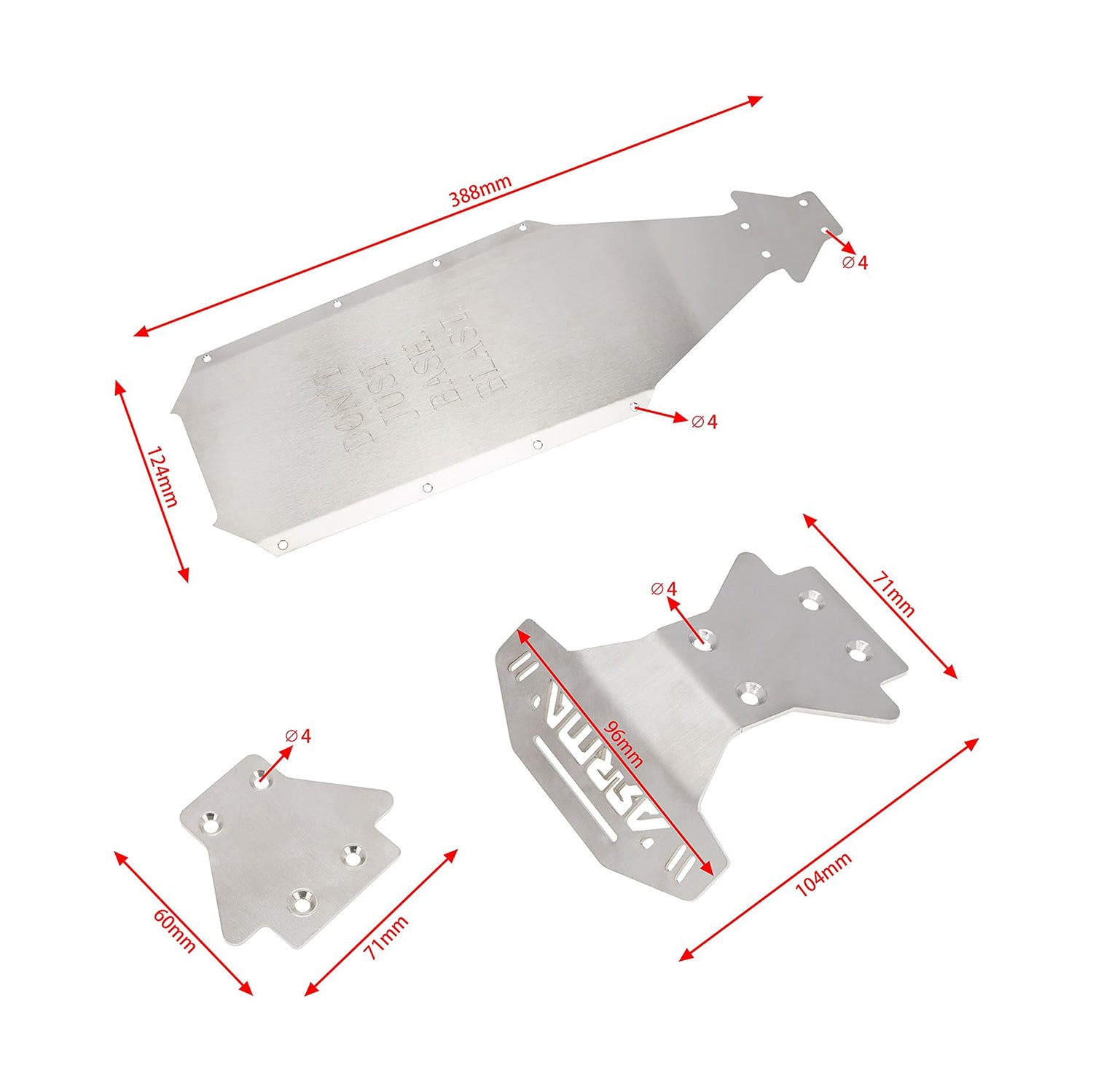 Stainless Steel Chassis Armor Kit size for ARRMA Kraton