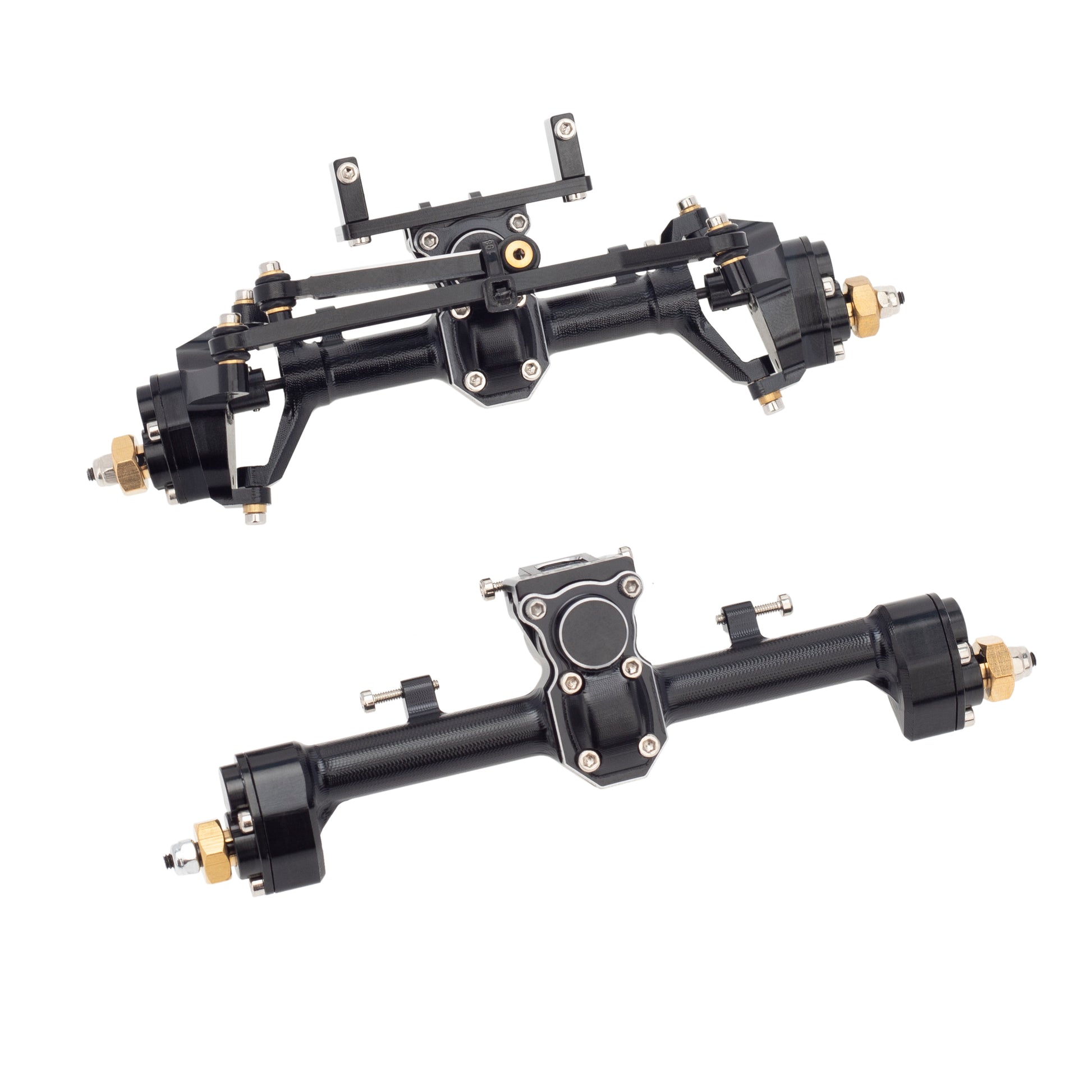 Black Aluminum Front and Rear Portal Axle with Max C-Steering for Axial SCX24