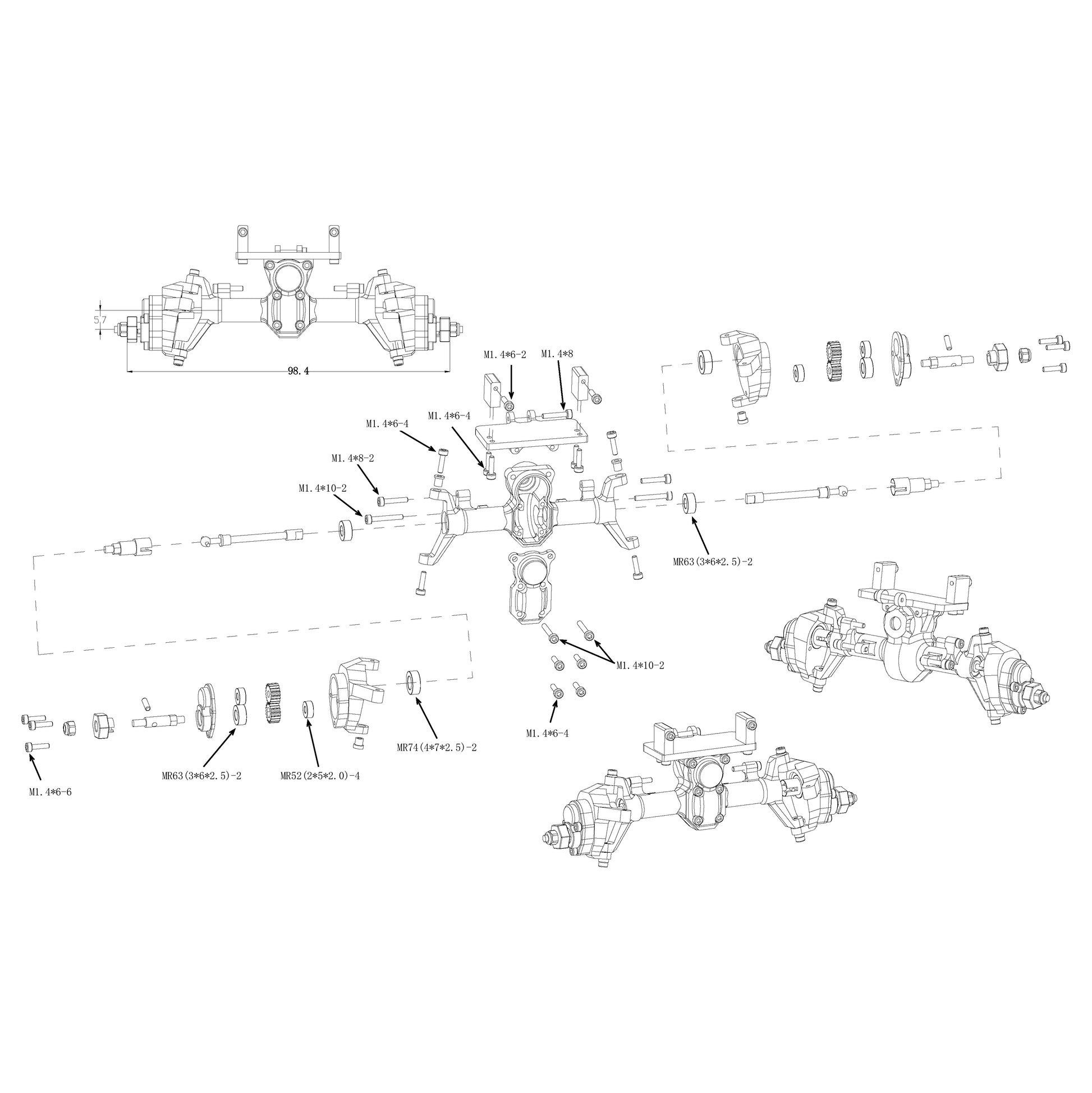 Aluminum Front Portal Axle kit with Max C-Steering for Axial SCX24