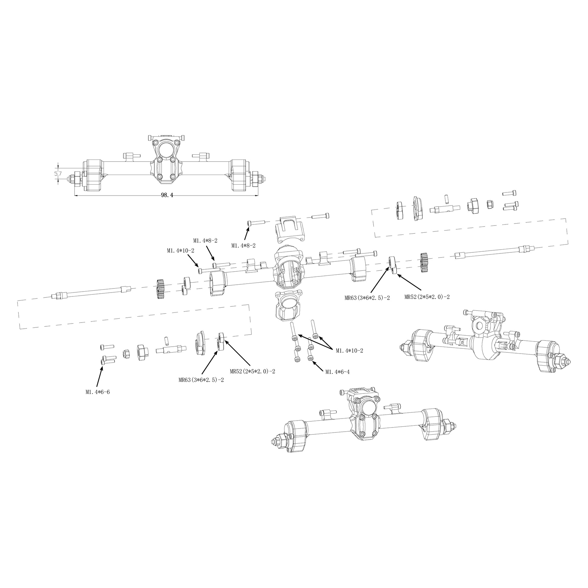 Aluminum Rear Portal Axle kit with Max C-Steering for Axial SCX24