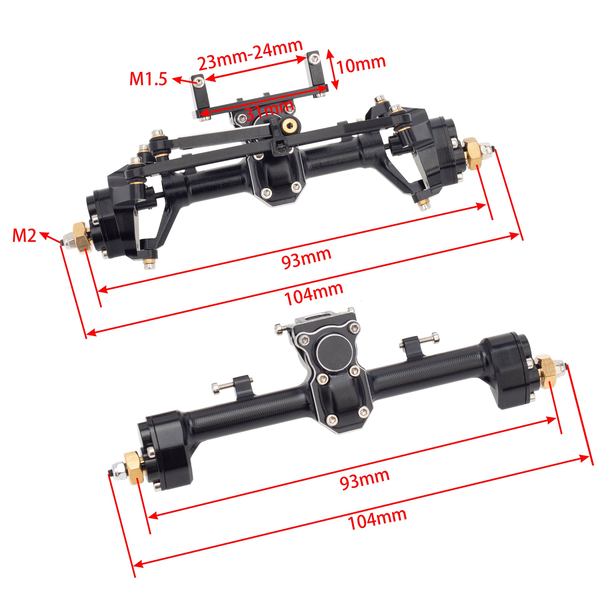 Black Aluminum Front and Rear Portal Axle with Max C-Steering size for Axial SCX24
