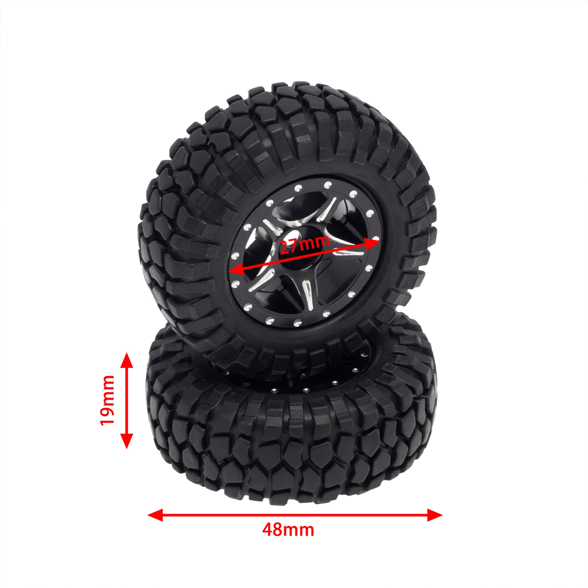 Black Aluminum Beadlock Wheels/Rubber Tires for Axial SCX24 Type B