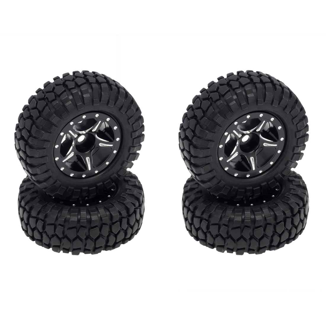 Black Aluminum Beadlock Wheels/Rubber Tires for Axial SCX24 Type B