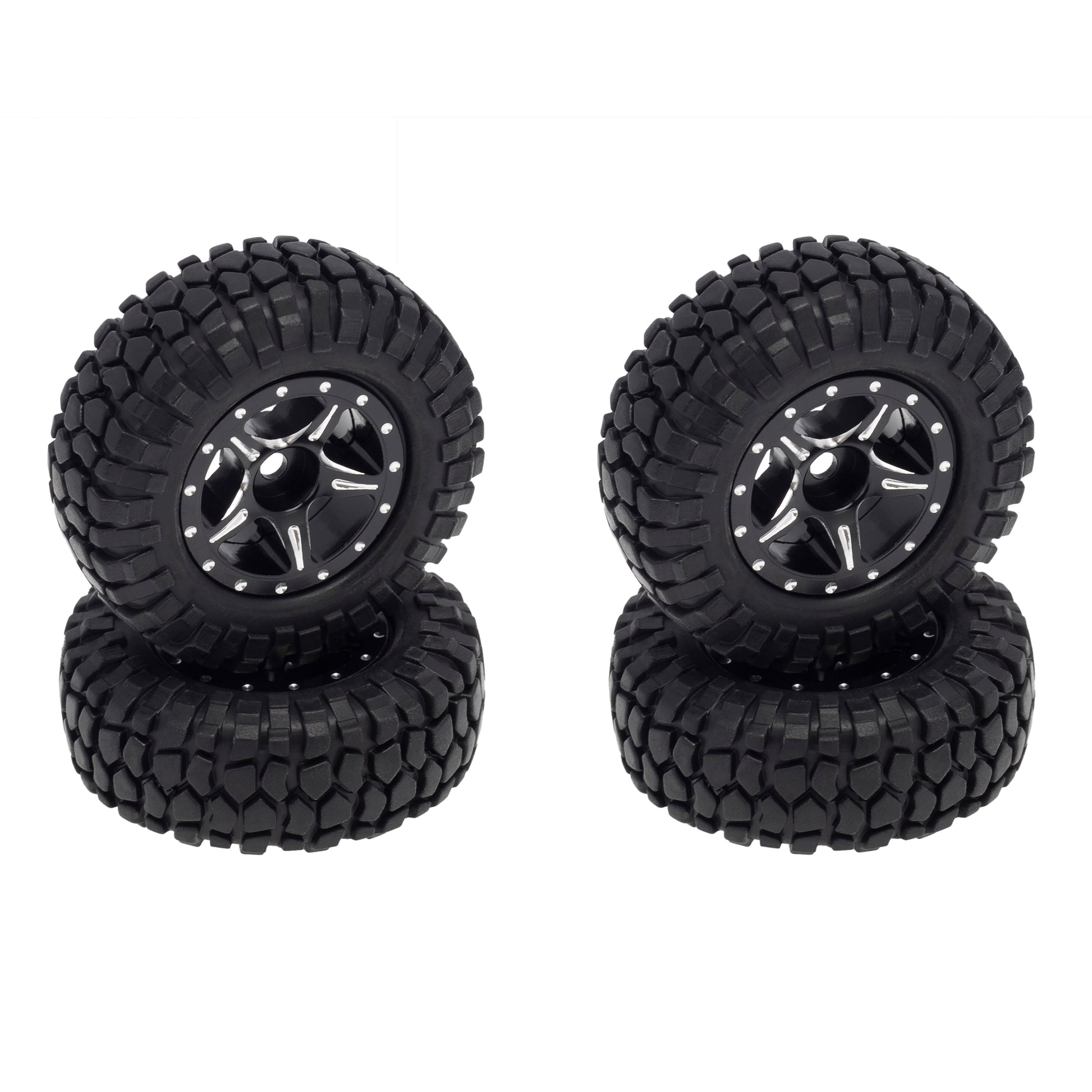 Black Aluminum Beadlock Wheels/Rubber Tires for Axial SCX24 Type B